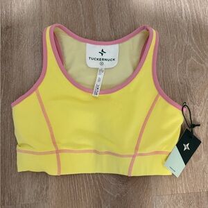 Tuckernuck Sports Bra Top Yellow Pink Accents Size Small